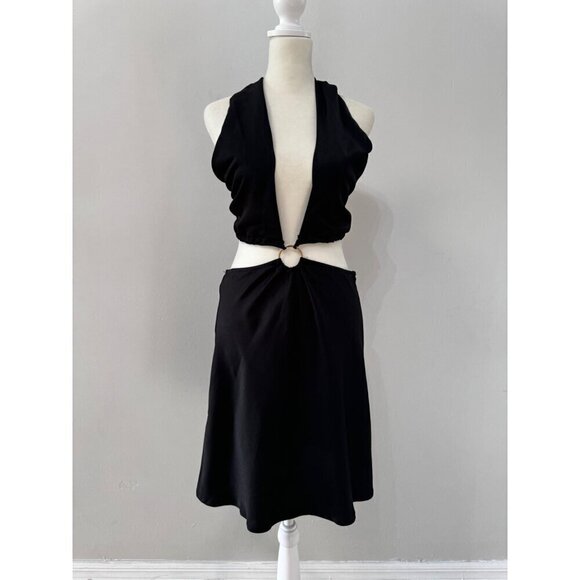 Princess Polly Twilight Time Black Cut Out Halter Satin Mini Dress  size 8 - Picture 1 of 4